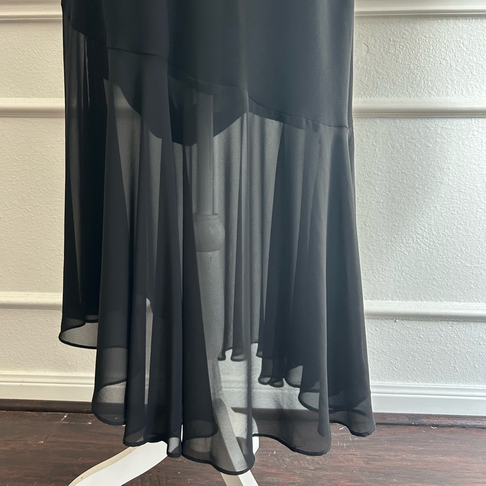 Dawn Joy Evening Black Lace Trim Asymmetrical Dress, Size 16 - Picture 7 of 7